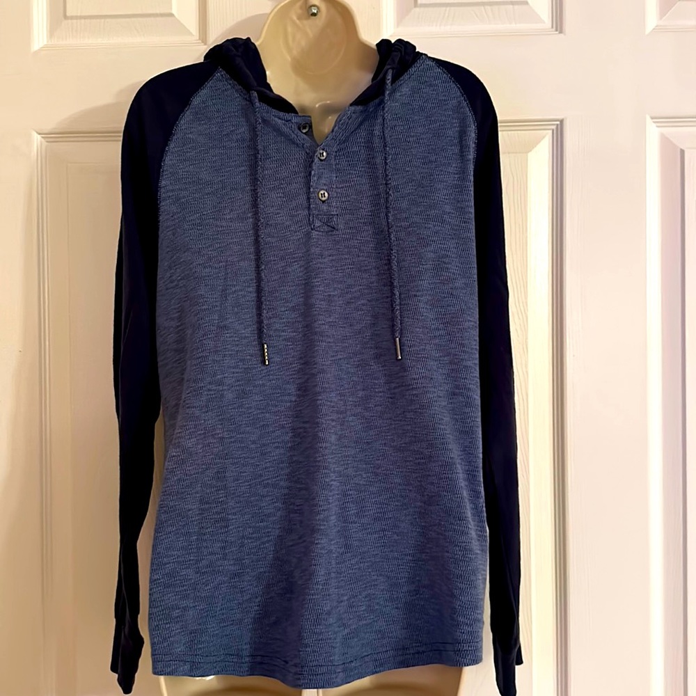 Men’s hooded long sleeve waffle Henley style T-shirt